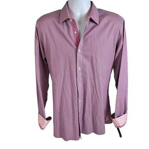 Ted Baker Mens Button Down Dress Shirt Pink Purple Contrast Cuffs Size 16